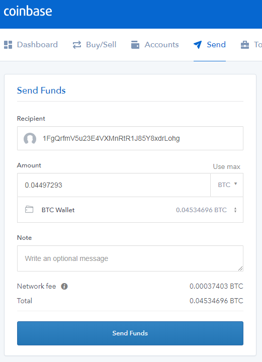 Screenshot of coinbase